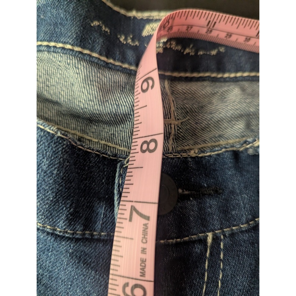 7 For All Mankind Dojo Jeans 28x34 Blue Medium Wash Straight Skinny Chain Sequin - Picture 15 of 16